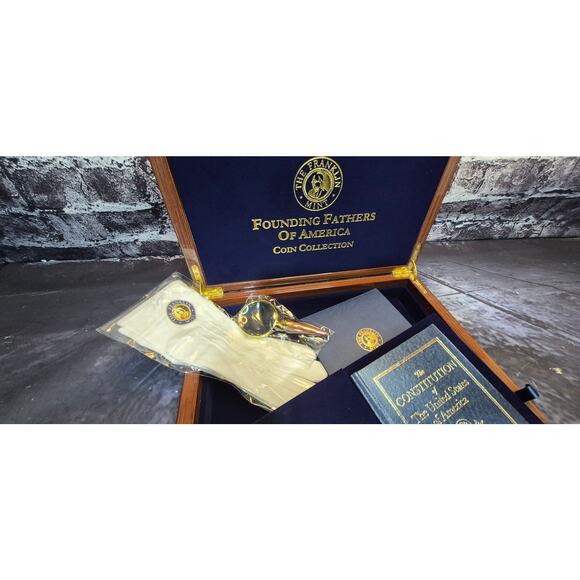 The Franklin Mint Founding Fathers Coin 7pcs 24 Gold Plated with Box - Picture 2 of 7